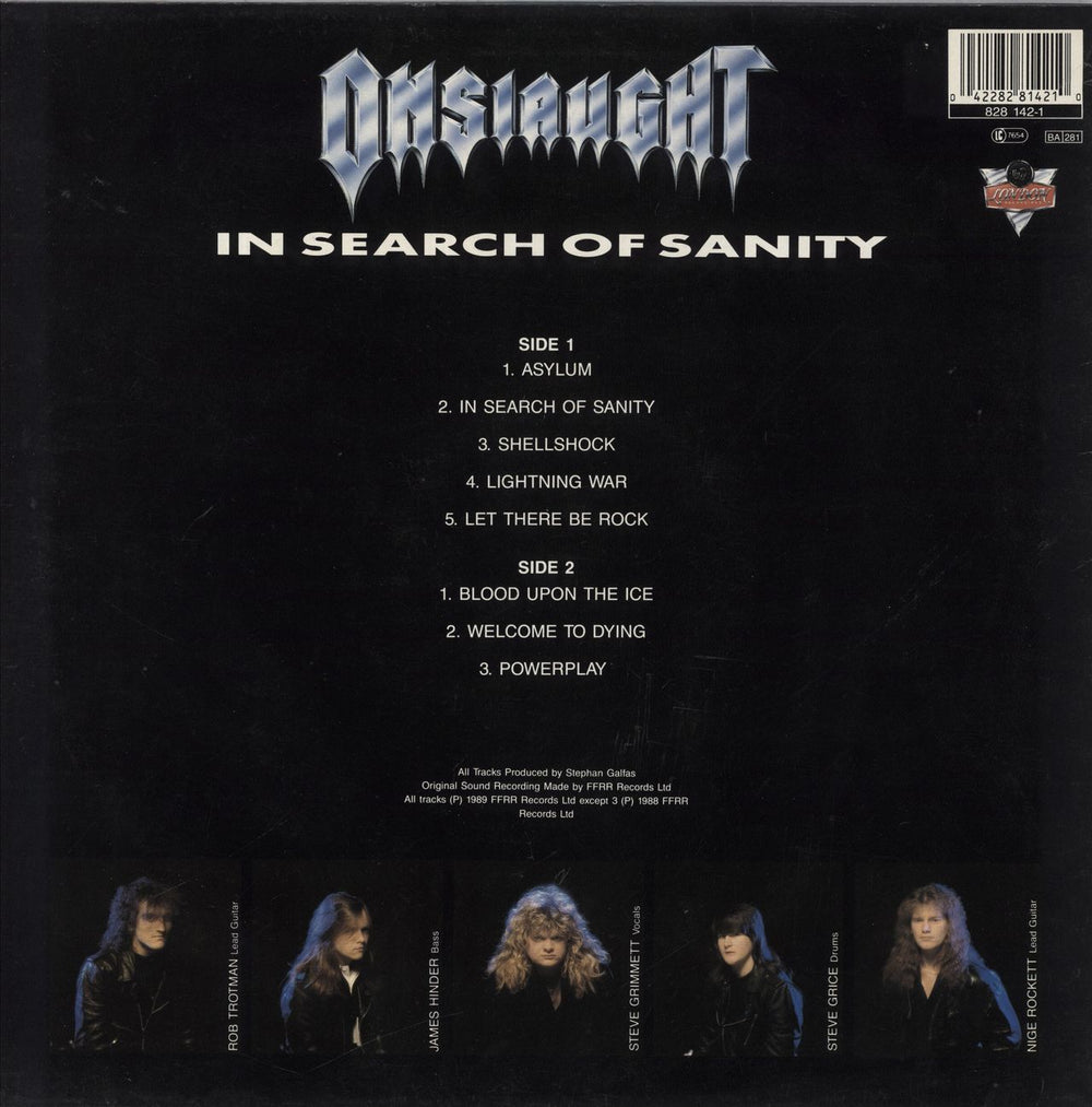 Onslaught In Search Of Sanity - Fully Autographed UK vinyl LP album (LP record) 042282814210