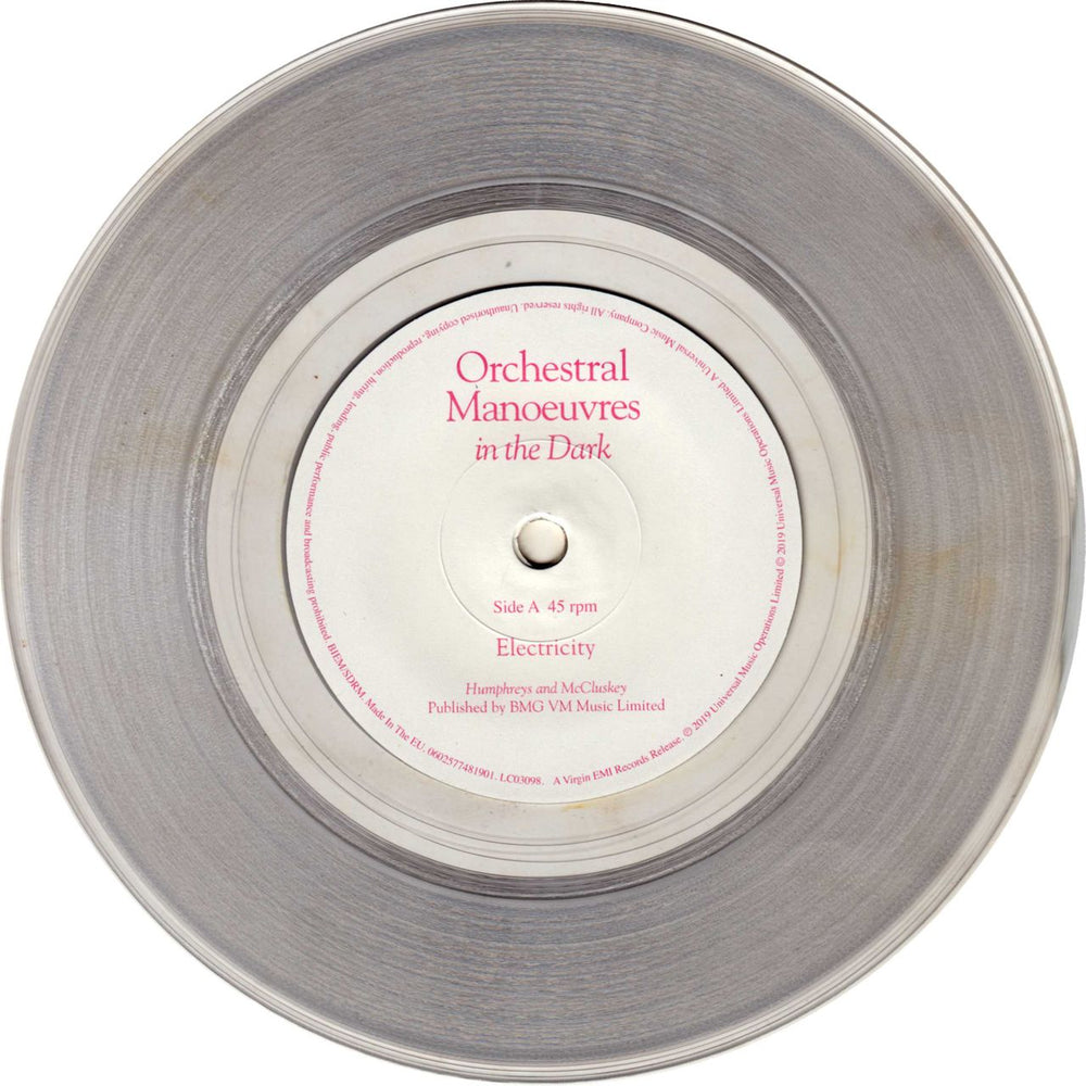 Orchestral Manoeuvres In The Dark Electricity - Ultra Clear Vinyl UK 7" vinyl single (7 inch record / 45) OMD07EL731089