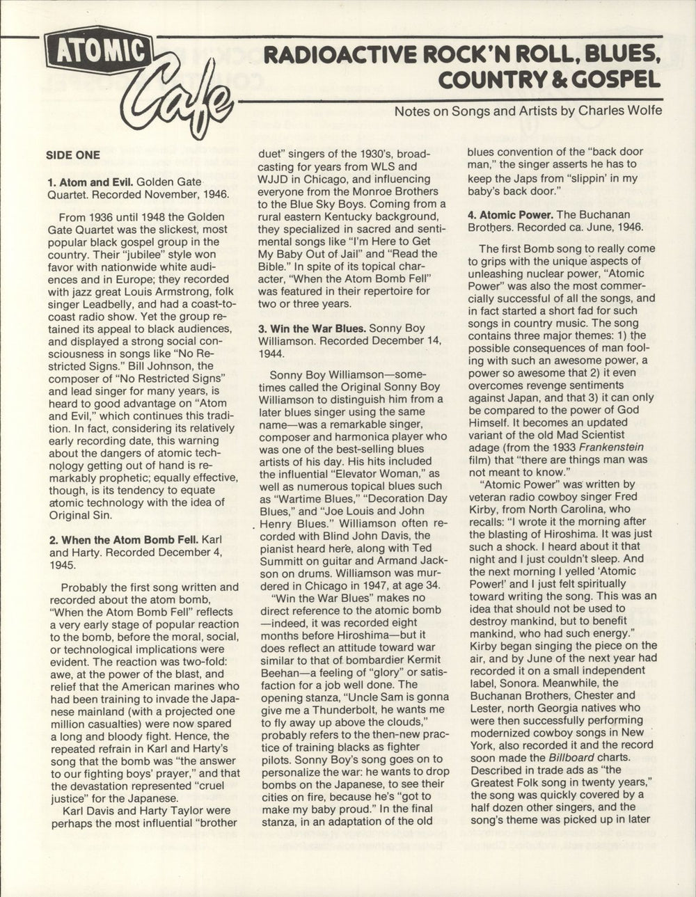 Original Soundtrack Atomic Café US vinyl LP album (LP record)