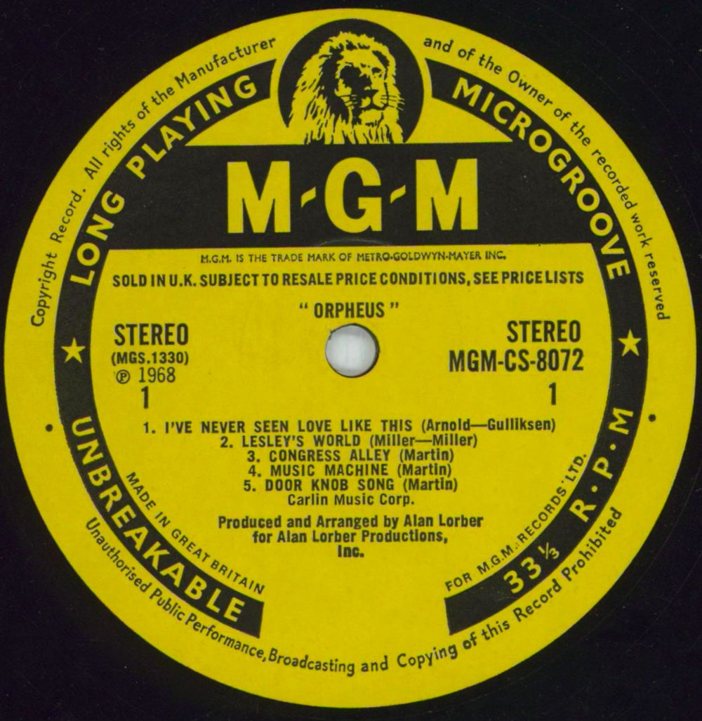Orpheus Orpheus UK vinyl LP album (LP record) ORPLPOR819127