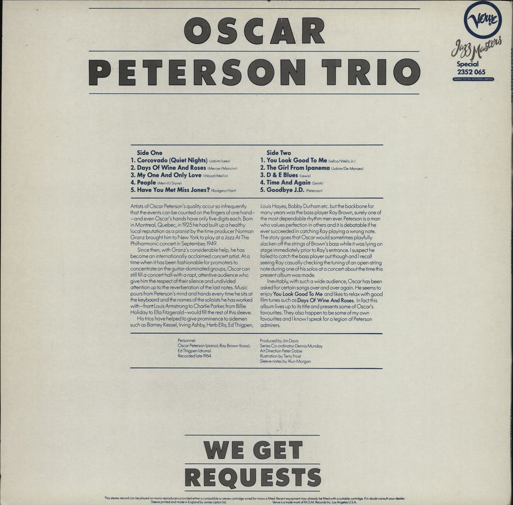 Oscar Peterson We Get Requests UK vinyl LP album (LP record)