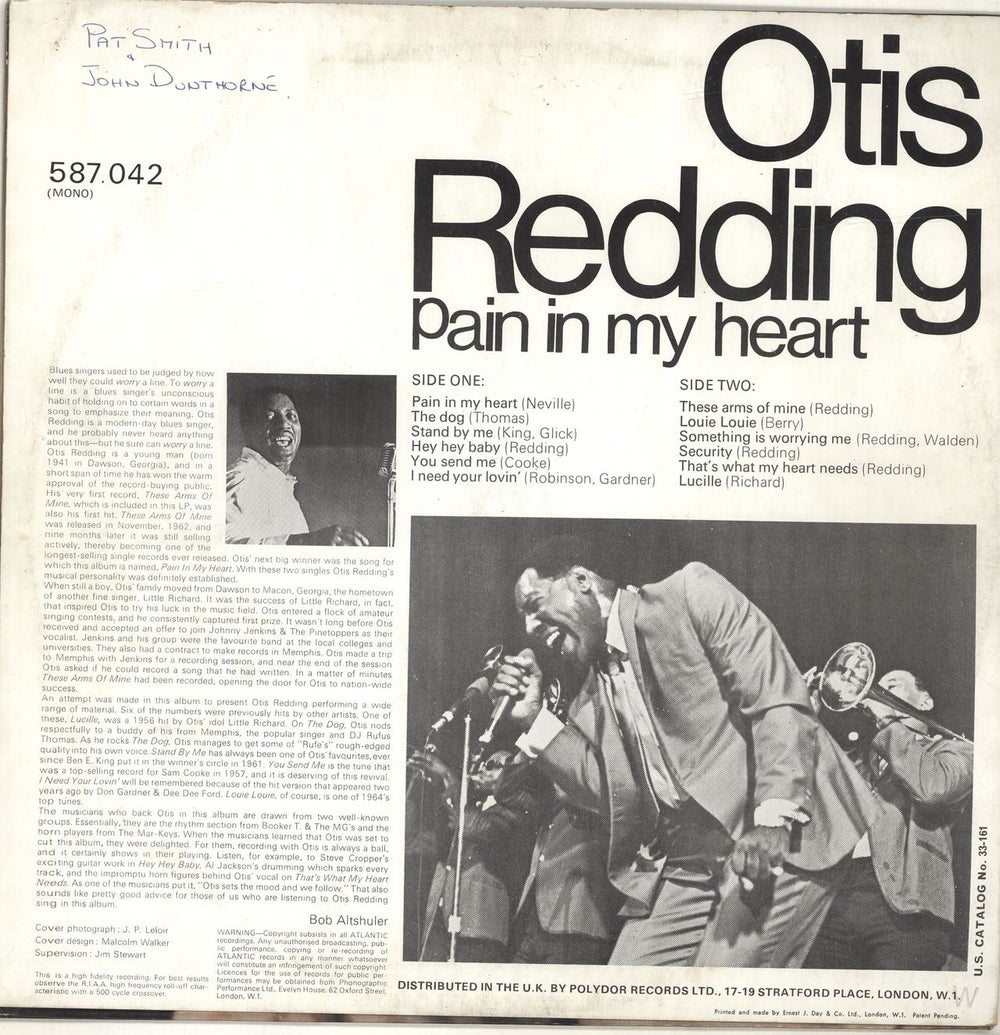 Otis Redding Pain In My Heart - VG UK vinyl LP album (LP record)