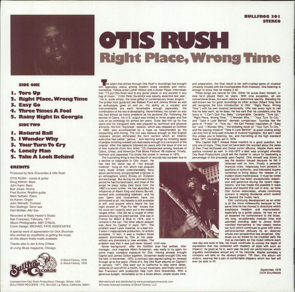 Otis Rush Right Place, Wrong Time - 180gm US vinyl LP album (LP record)