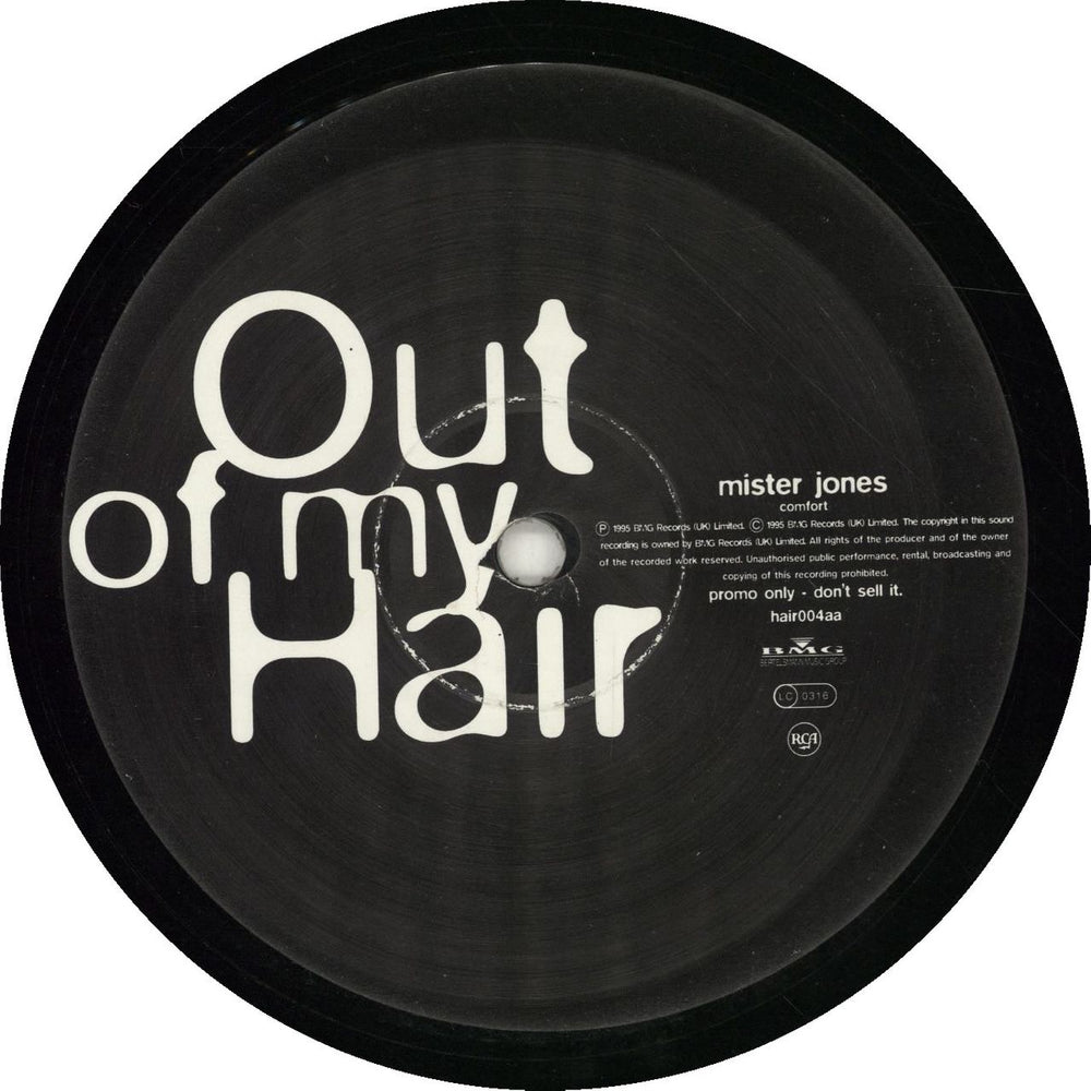 Out Of My Hair Mister Jones UK Promo 12" vinyl single (12 inch record / Maxi-single) HAIR04