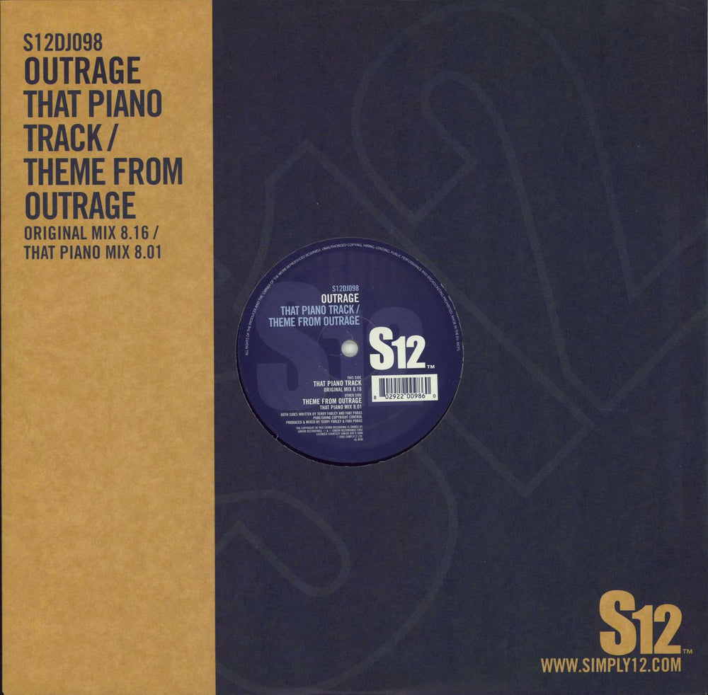 Outrage That Piano Track / Theme From Outrage UK 12" vinyl single (12 inch record / Maxi-single) S12DJ098