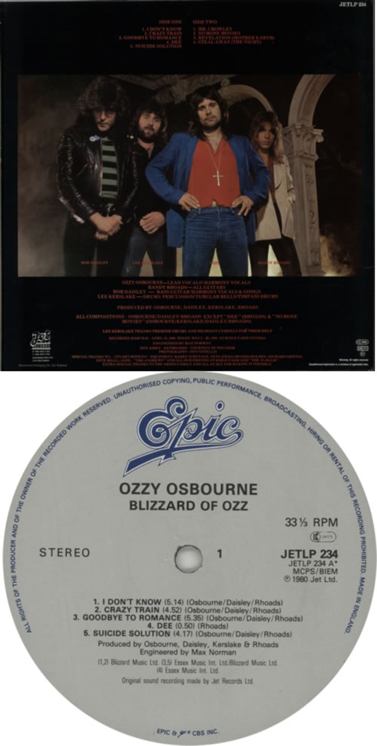 Ozzy Osbourne Blizzard Of Ozz - 2nd - Epic Label UK Vinyl LP