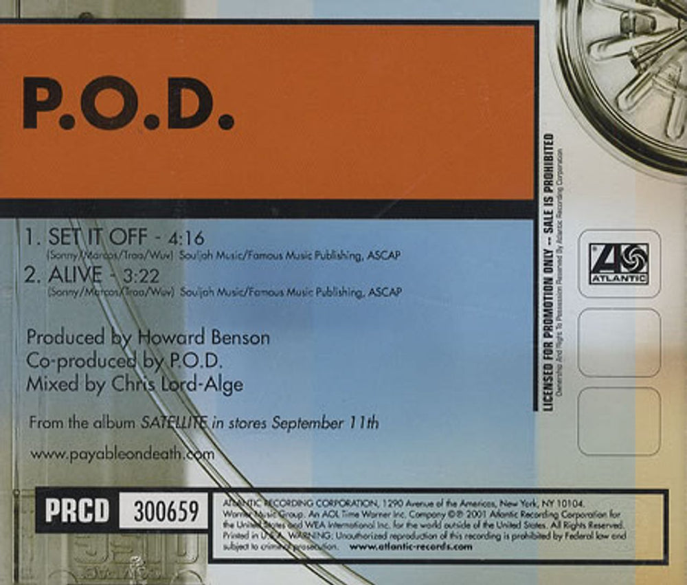 P.O.D. 2-Track Satellite Sampler US Promo CD single (CD5 / 5") PRCD300659