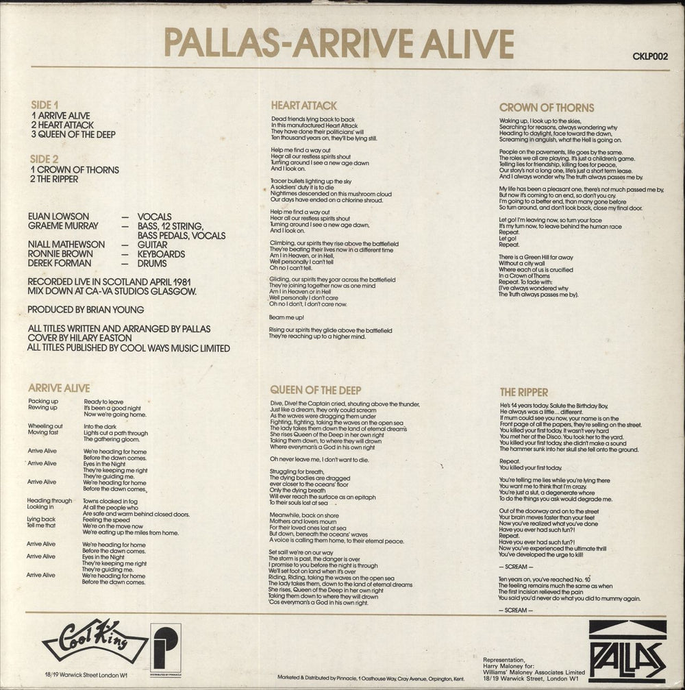 Pallas Arrive Alive - hypestickered UK vinyl LP album (LP record)