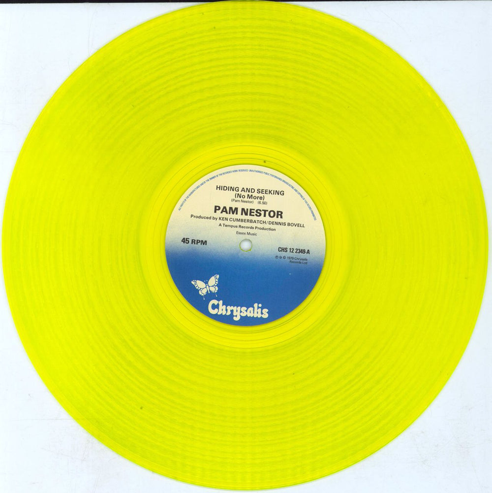 Pam Nestor Hiding And Seeking (No More) - Yellow Vinyl UK 12" vinyl single (12 inch record / Maxi-single) P7M12HI793917