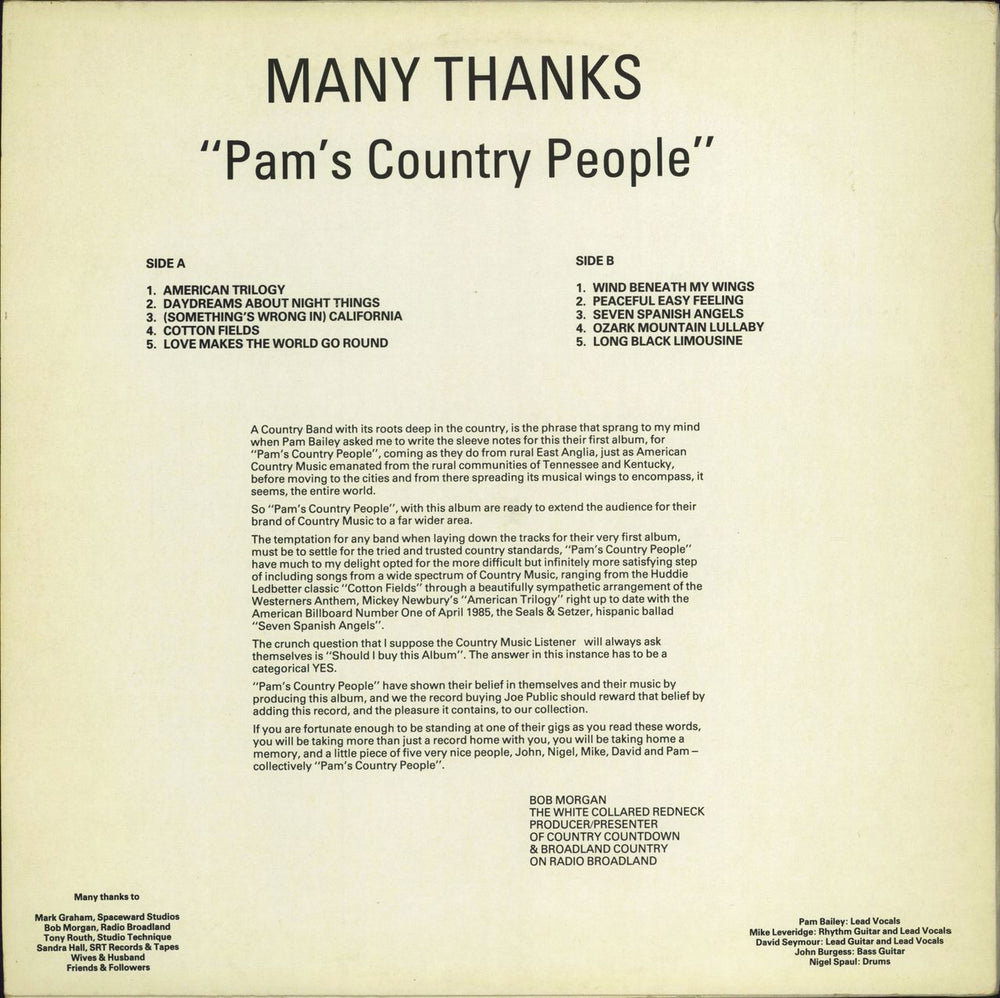 Pam's Country People Many Thanks UK vinyl LP album (LP record)