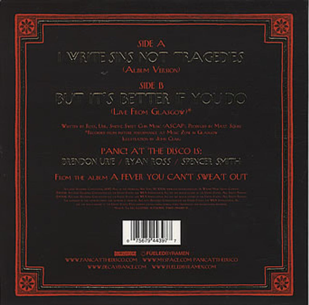 Panic At The Disco I Write Sins Not Tragedies UK 7" vinyl single (7 inch record / 45) PDO07IW378331