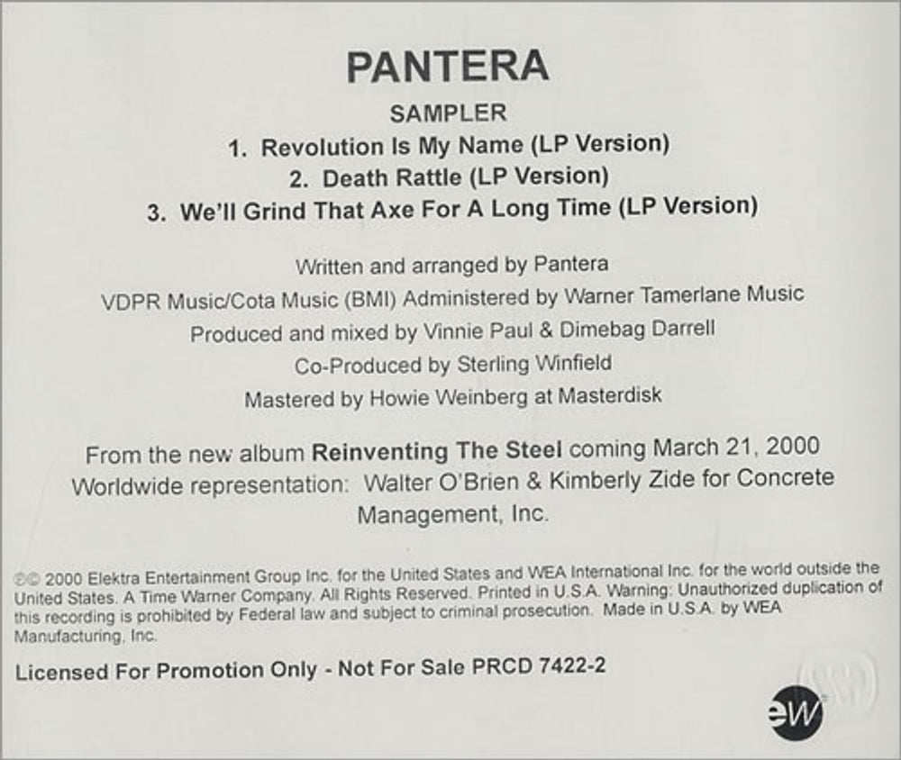 Pantera Sampler US Promo CD single (CD5 / 5") PANC5SA153629