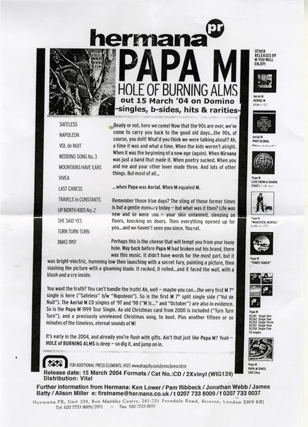 Papa M Hole Of Burning Alms UK Promo CD album (CDLP) PAMCDHO274908