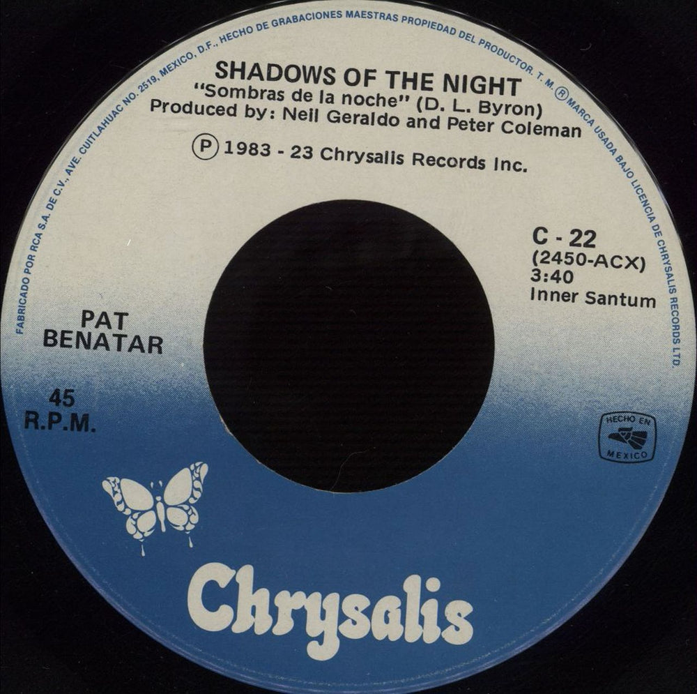 Pat Benatar Shadows Of The Night Mexican 7" vinyl single (7 inch record / 45) BEN07SH666567