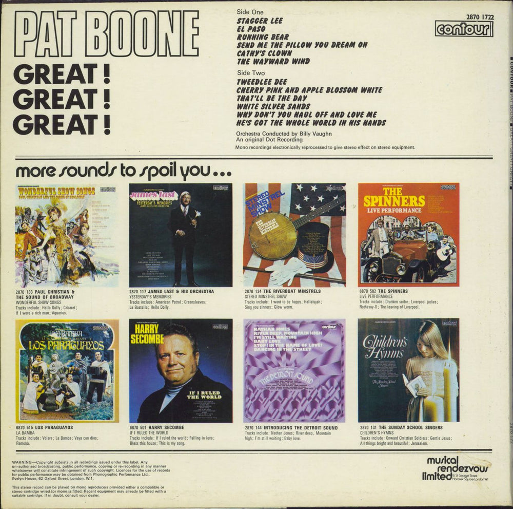 Pat Boone Great! Great! Great! UK vinyl LP album (LP record)