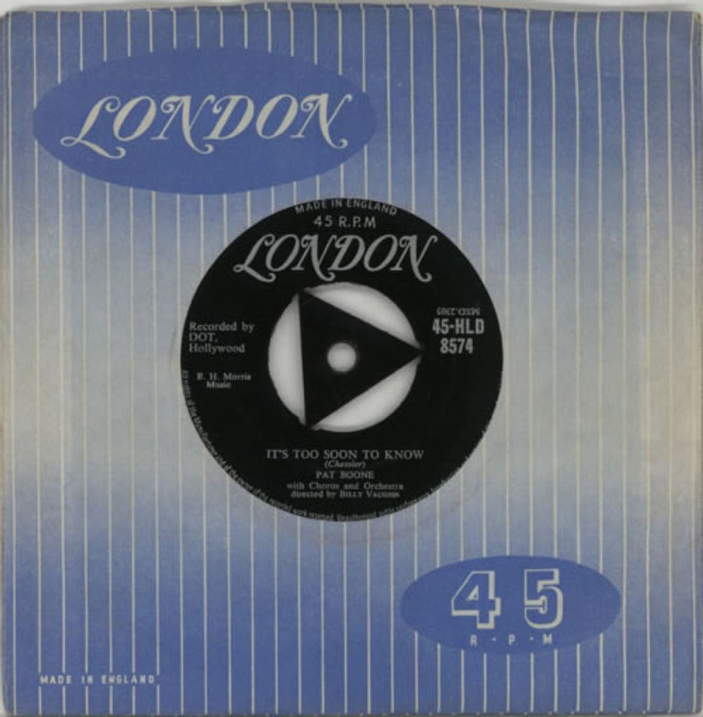 Pat Boone It's Too Soon To Know UK 7" vinyl single (7 inch record / 45) 45-HLD8574