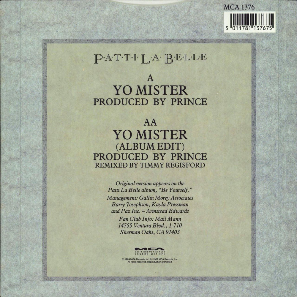 Patti LaBelle Yo Mister UK 7" vinyl single (7 inch record / 45) 5011781137675