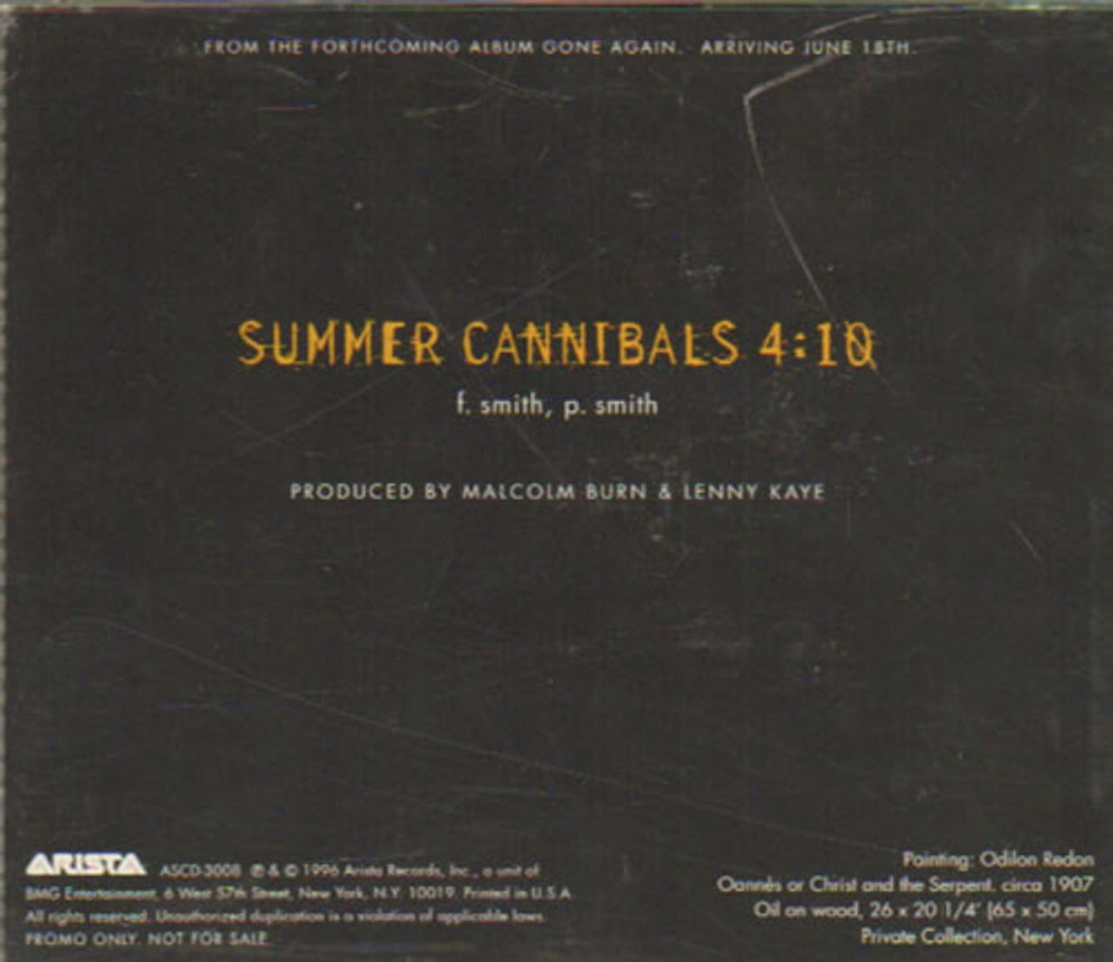 Patti Smith Summer Cannibals US Promo CD single (CD5 / 5") PTIC5SU70393