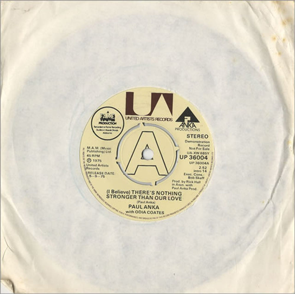 Paul Anka (I Believe) There's Nothing Stronger Than Our Love UK Promo 7" vinyl single (7 inch record / 45) UP36004