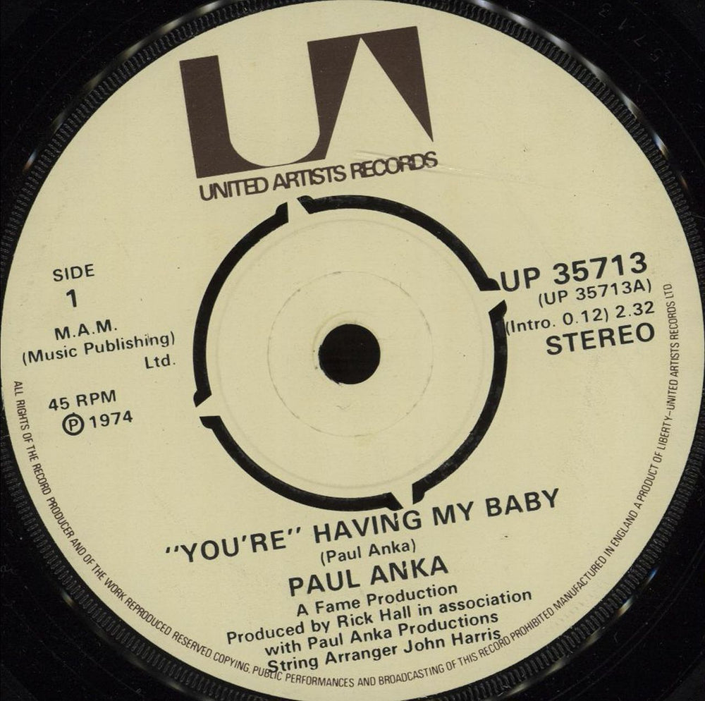 Paul Anka You're Having My Baby UK 7" vinyl single (7 inch record / 45) UP35713