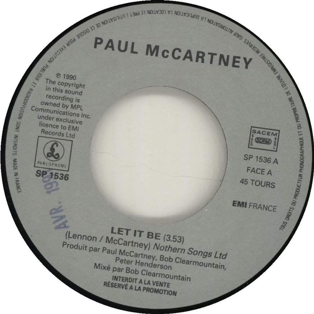 Paul McCartney and Wings Let It Be French Promo 7" vinyl single (7 inch record / 45)