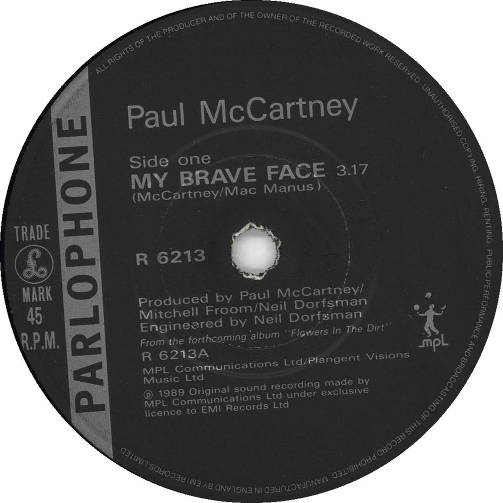 Paul McCartney and Wings My Brave Face - Black label UK 7" vinyl single (7 inch record / 45) MCC07MY712637