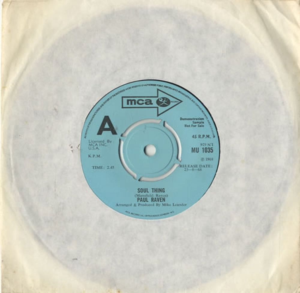 Paul Raven Soul Thing UK Promo 7" vinyl single (7 inch record / 45) MU1035