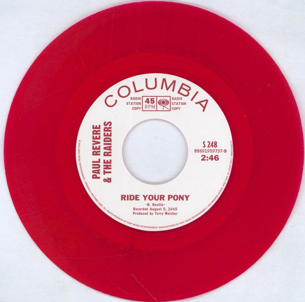 Paul Revere & The Raiders Ride Your Pony - RSD12 - Red Vinyl US 7" vinyl single (7 inch record / 45) PRV07RI769200