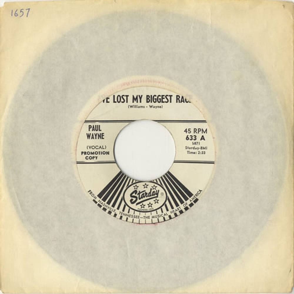 Paul Wayne I've Lost My Biggest Race US Promo 7" vinyl single (7 inch record / 45) 633