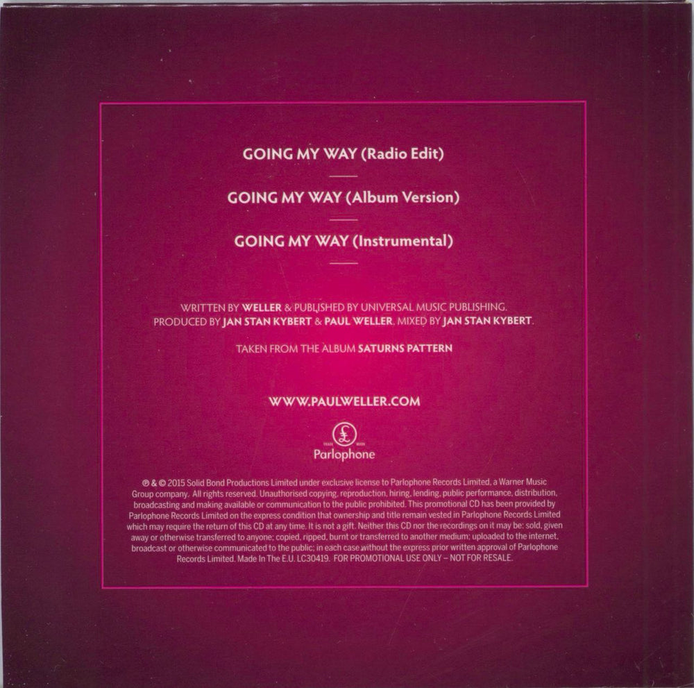 Paul Weller Going My Way UK Promo CD-R acetate