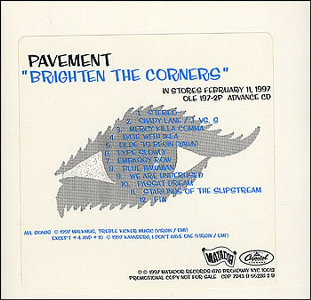 Pavement Brighton The Corners US Promo CD album (CDLP) CDP8552262