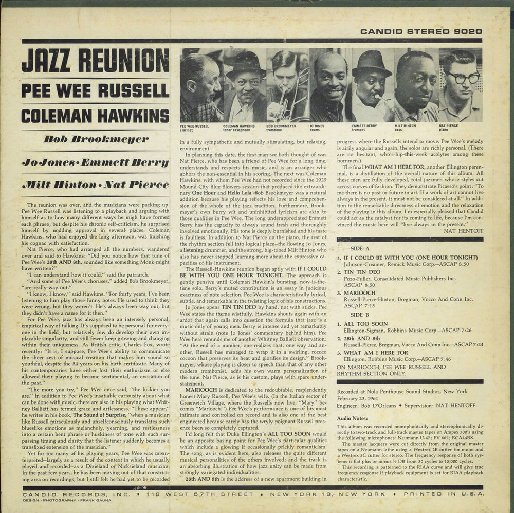 Pee Wee Russell Jazz Reunion - 1st US vinyl LP album (LP record)