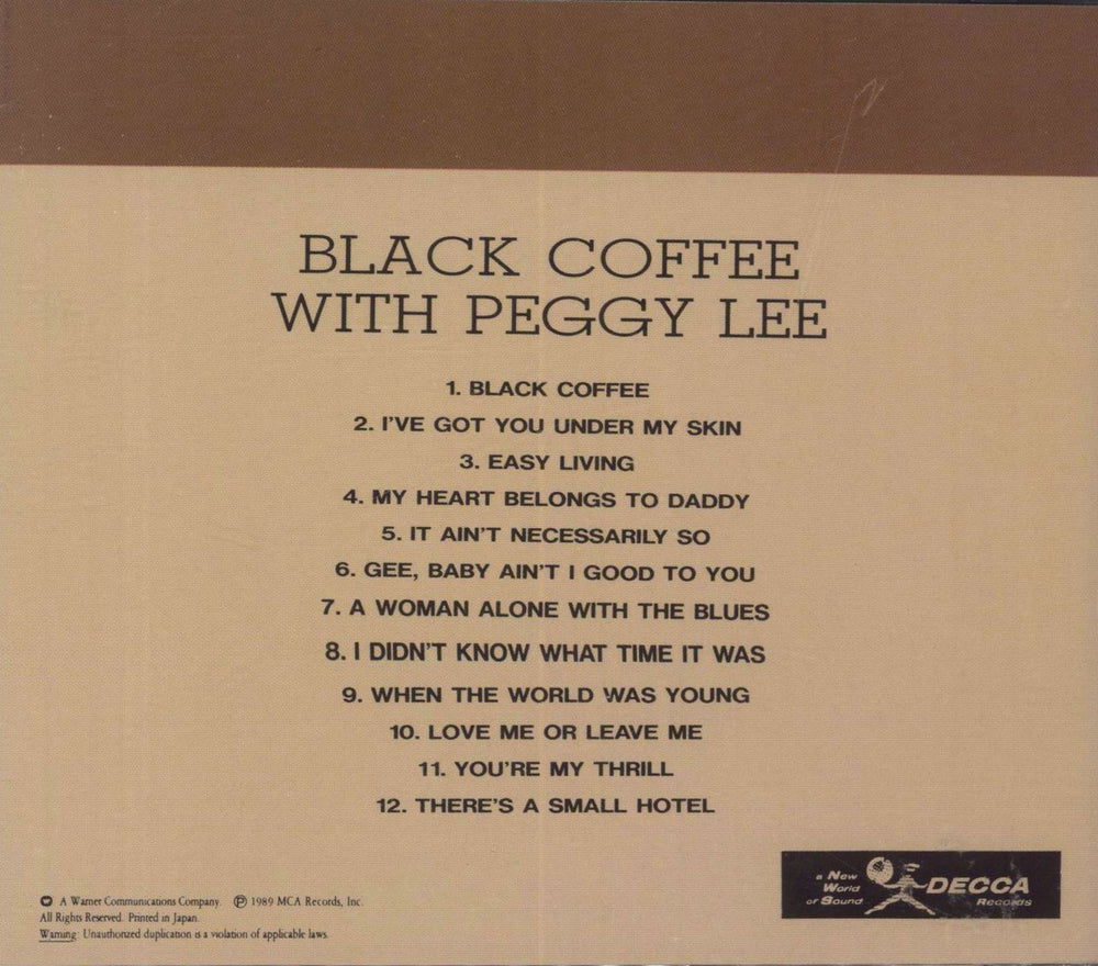 Peggy Lee Black Coffee With Peggy Lee Japanese CD album (CDLP)