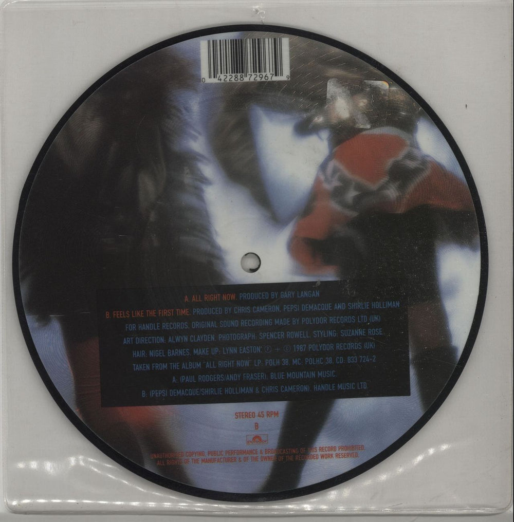 Pepsi & Shirlie All Right Now UK 7" vinyl picture disc (7 inch picture disc single) P&S7PAL182594