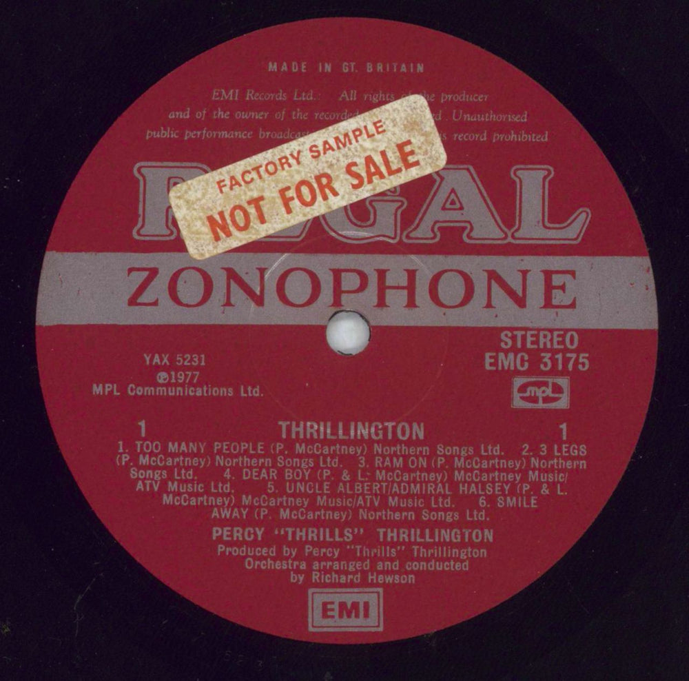 Percy Thrillington Thrillington - Factory Sample UK vinyl LP album (LP record) PCYLPTH130133