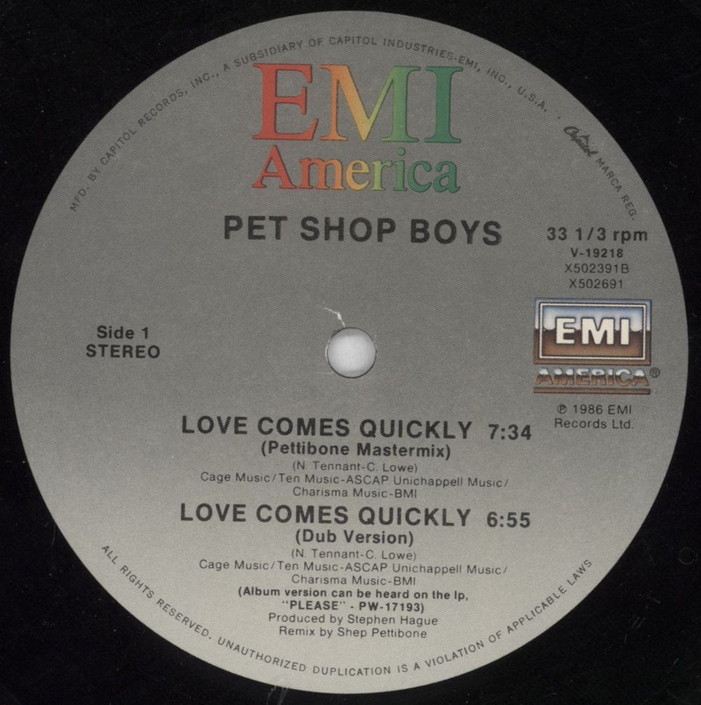 Pet Shop Boys Love Comes Quickly US 12" vinyl single (12 inch record / Maxi-single) PSB12LO818190