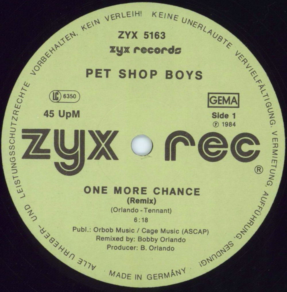 Pet Shop Boys One More Chance - Pale Green label / Misprint German 12" vinyl single (12 inch record / Maxi-single) PSB12ON798656