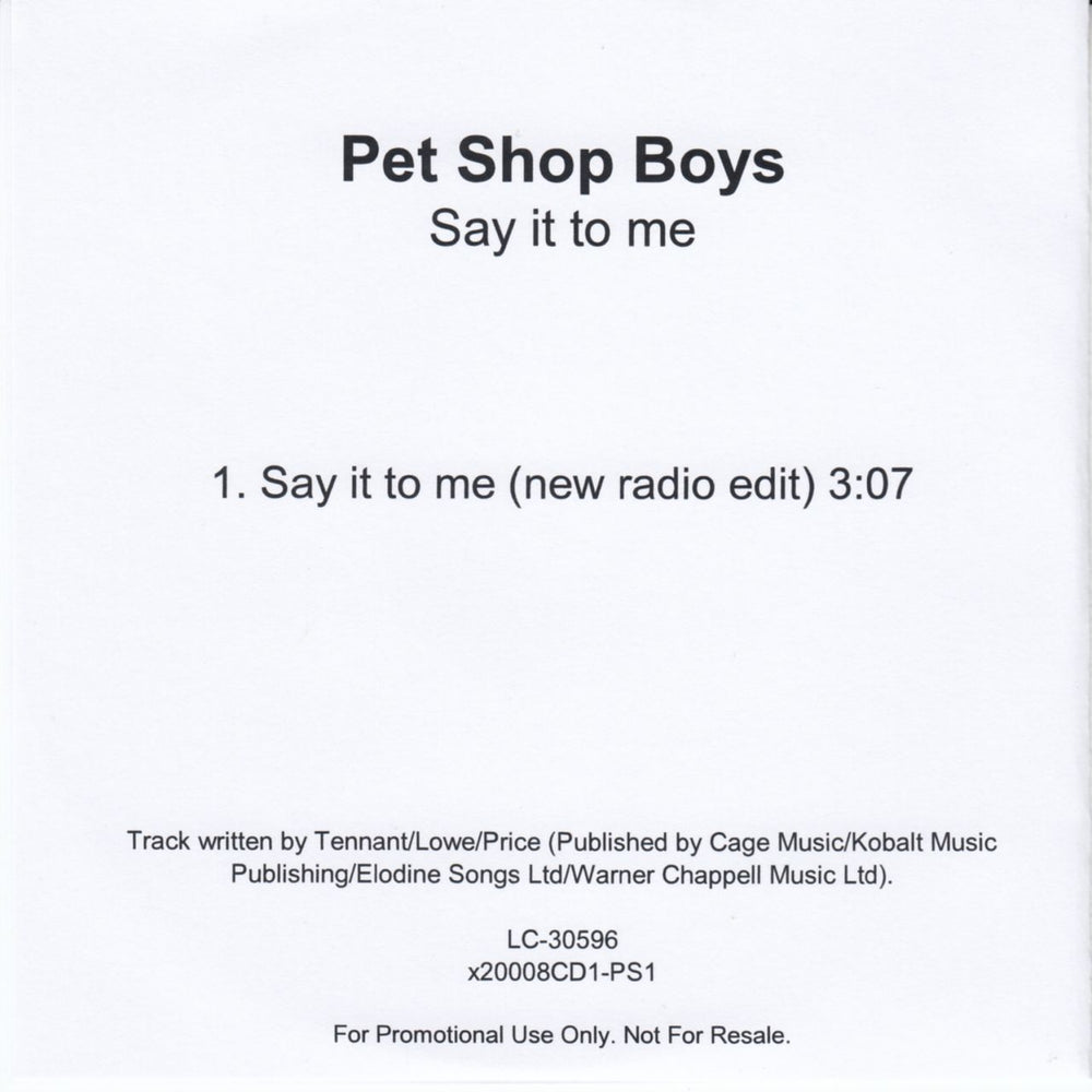 Pet Shop Boys Say It To Me UK Promo CD-R acetate PSBCRSA657965