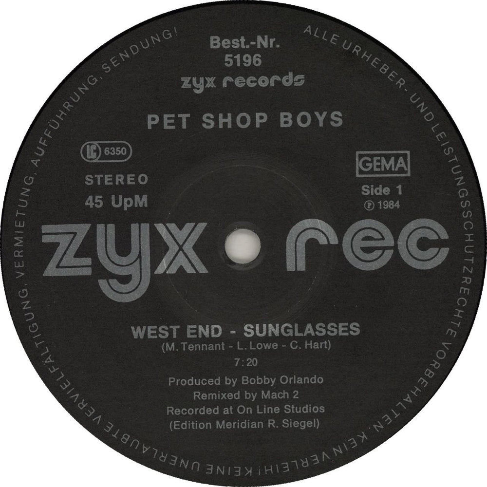 Pet Shop Boys West End - Sunglasses - P/S German 12" vinyl single (12 inch record / Maxi-single) PSB12WE04177