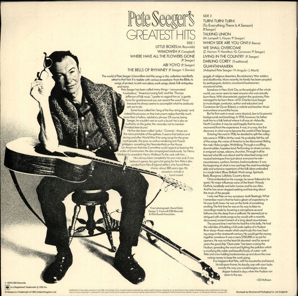 Pete Seeger Pete Seeger's Greatest Hits UK vinyl LP album (LP record)