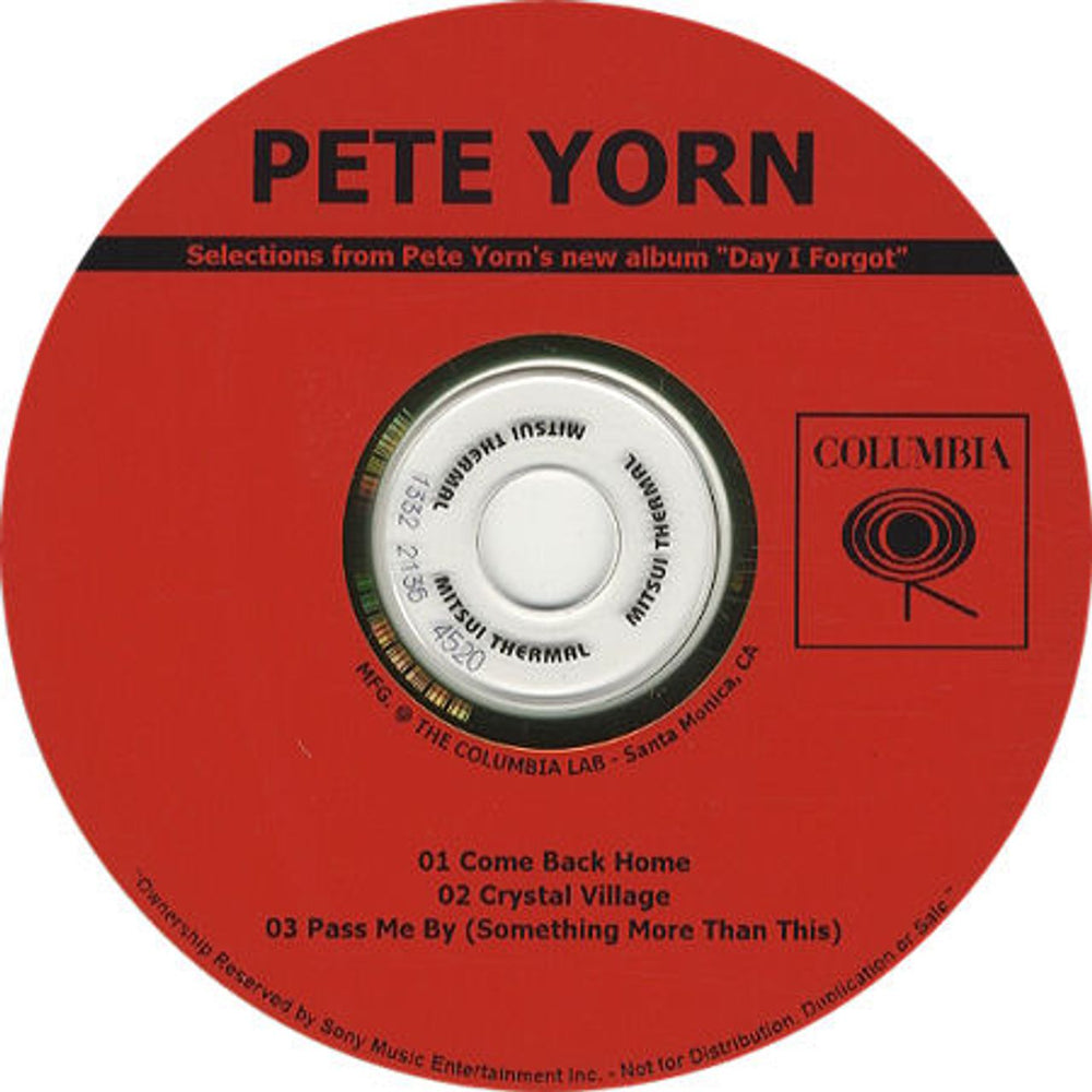 Pete Yorn Day I Forgot Sampler US Promo CD-R acetate CD-R ACETATE