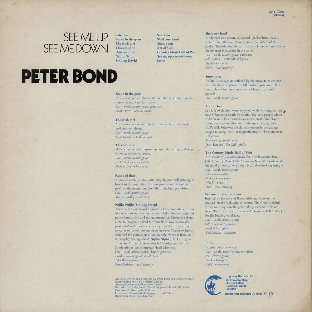 Peter Bond See Me Up, See Me Down UK vinyl LP album (LP record)