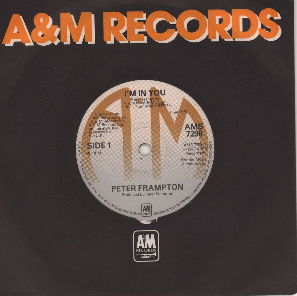 Peter Frampton I'm In You UK 7" vinyl single (7 inch record / 45) AMS7298