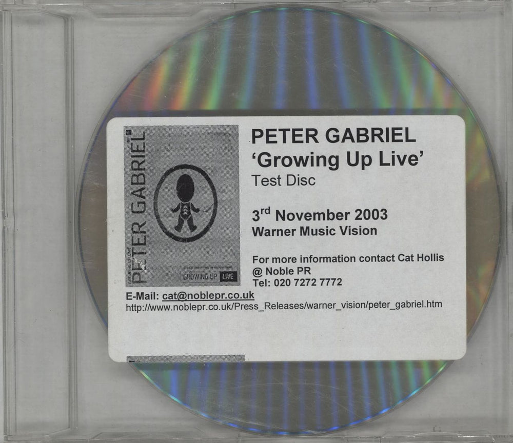 Peter Gabriel Growing Up Live - Test Disc UK Promo DVD DVD-R