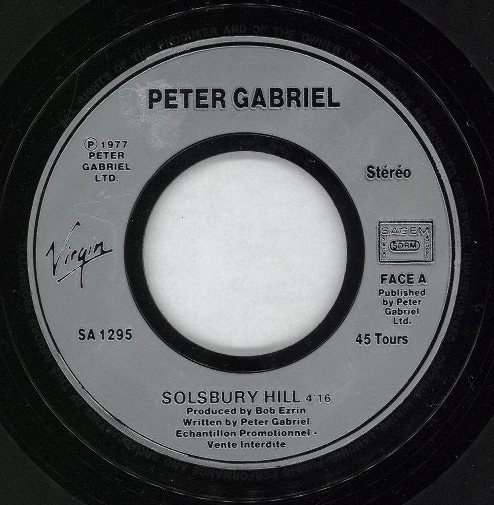 Peter Gabriel Solsbury Hill French Promo 7" vinyl single (7 inch record / 45) GAB07SO12708