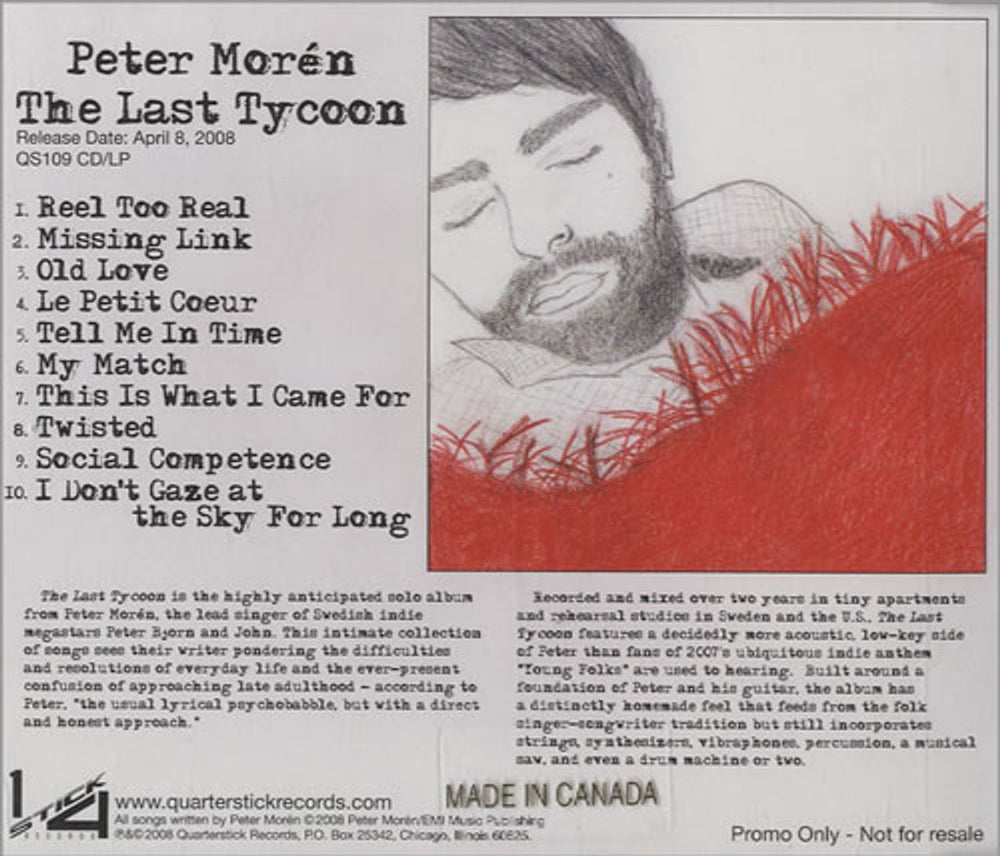 Peter Moren The Last Tycoon US Promo CD album (CDLP) PMSCDTH454579