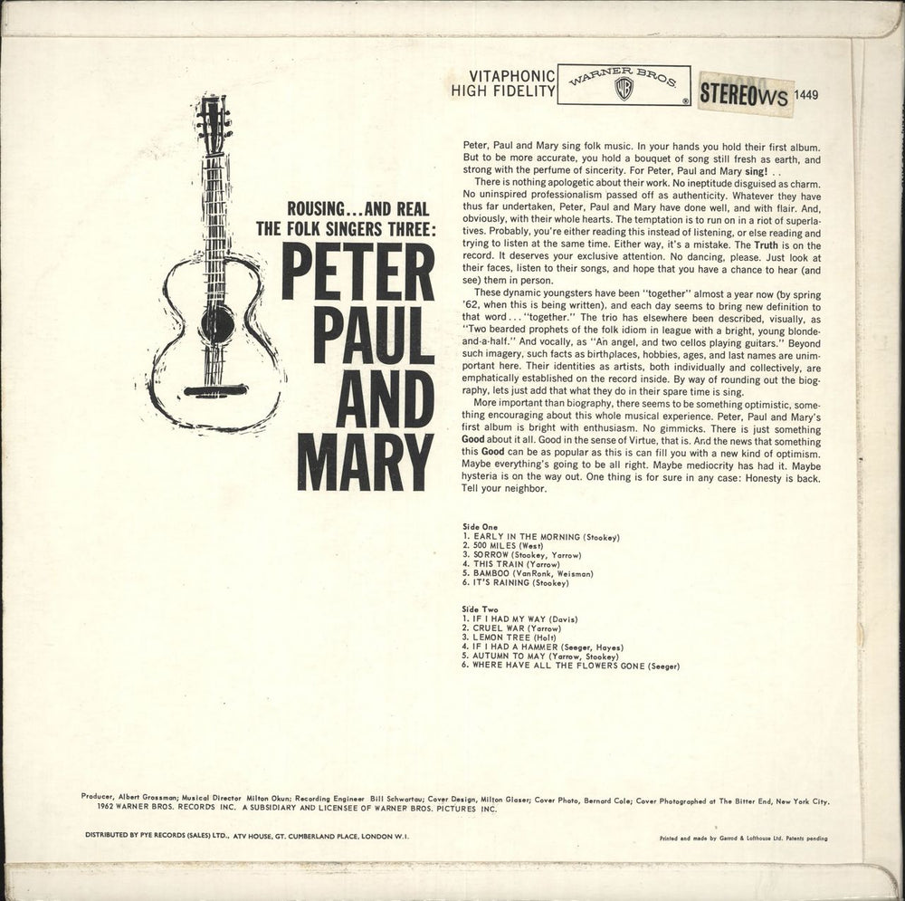 Peter Paul & Mary Peter, Paul And Mary - 1st Stereo UK vinyl LP album (LP record)