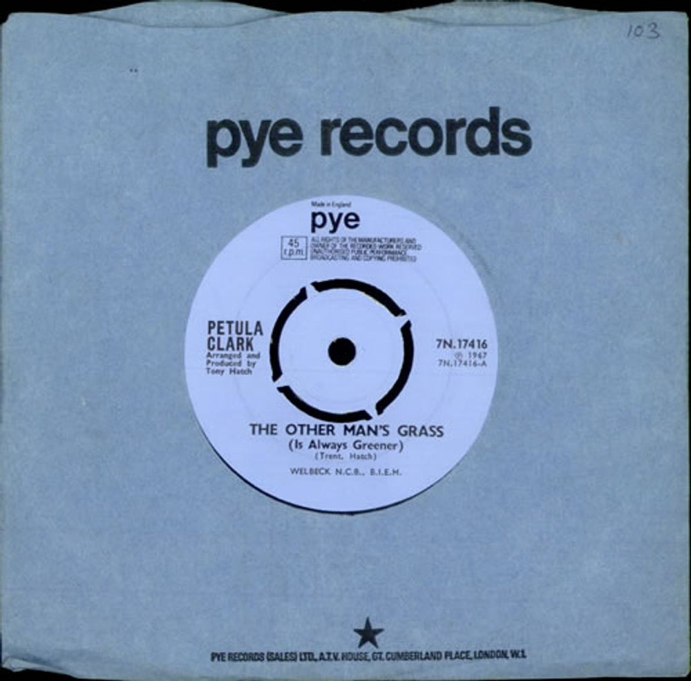 Petula Clark The Other Man's Grass (Is Always Greener) - Blue 4-Prong label UK 7" vinyl single (7 inch record / 45) 7N.17416