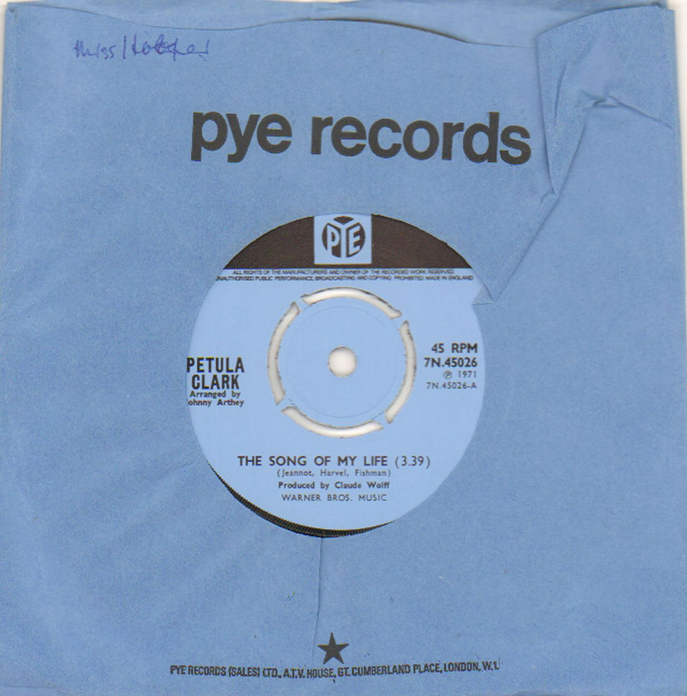 Petula Clark The Song Of My Life UK 7" vinyl single (7 inch record / 45) 7N.45026