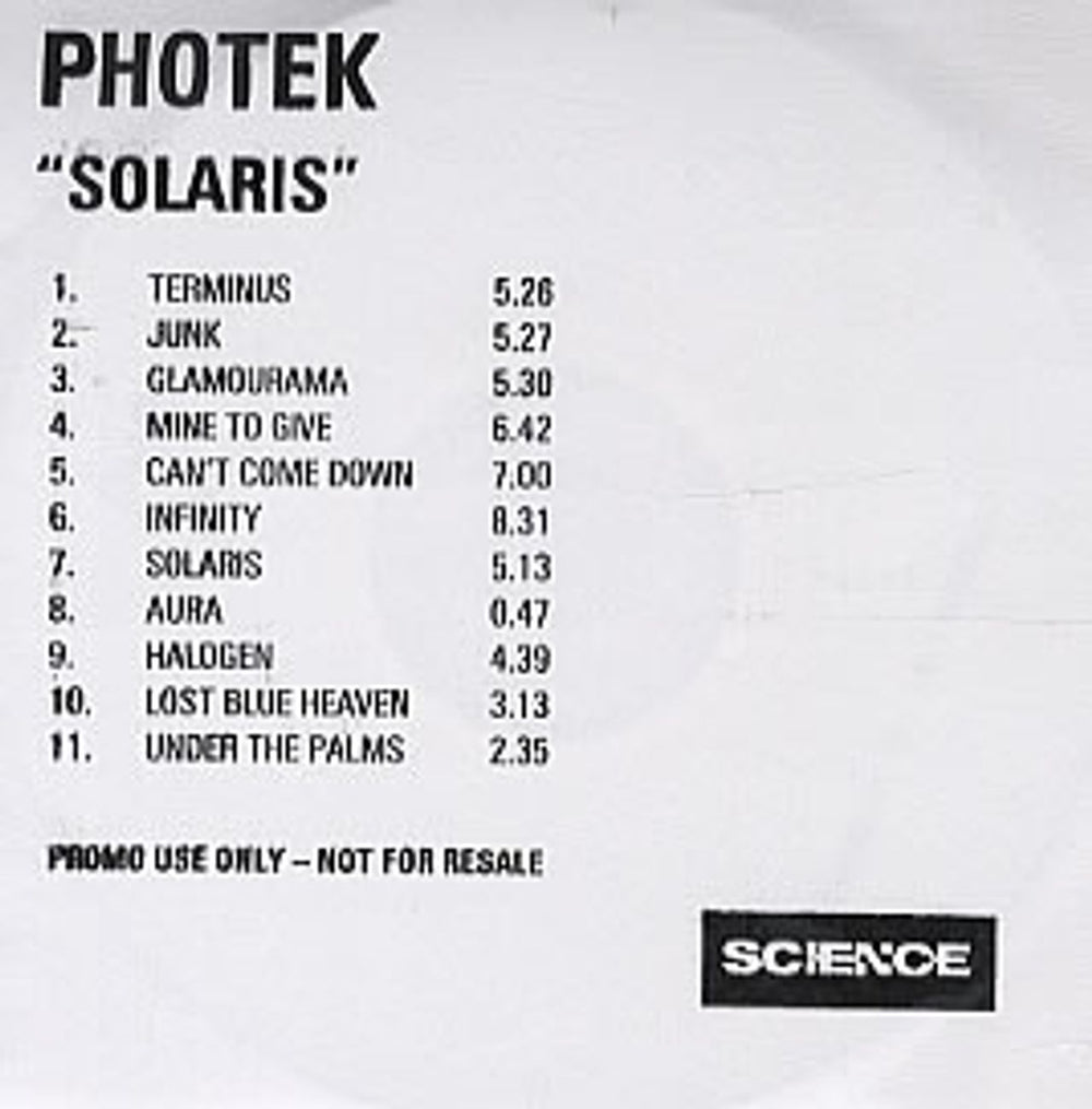 Photek Solaris UK Promo CD-R acetate CD ACETATE